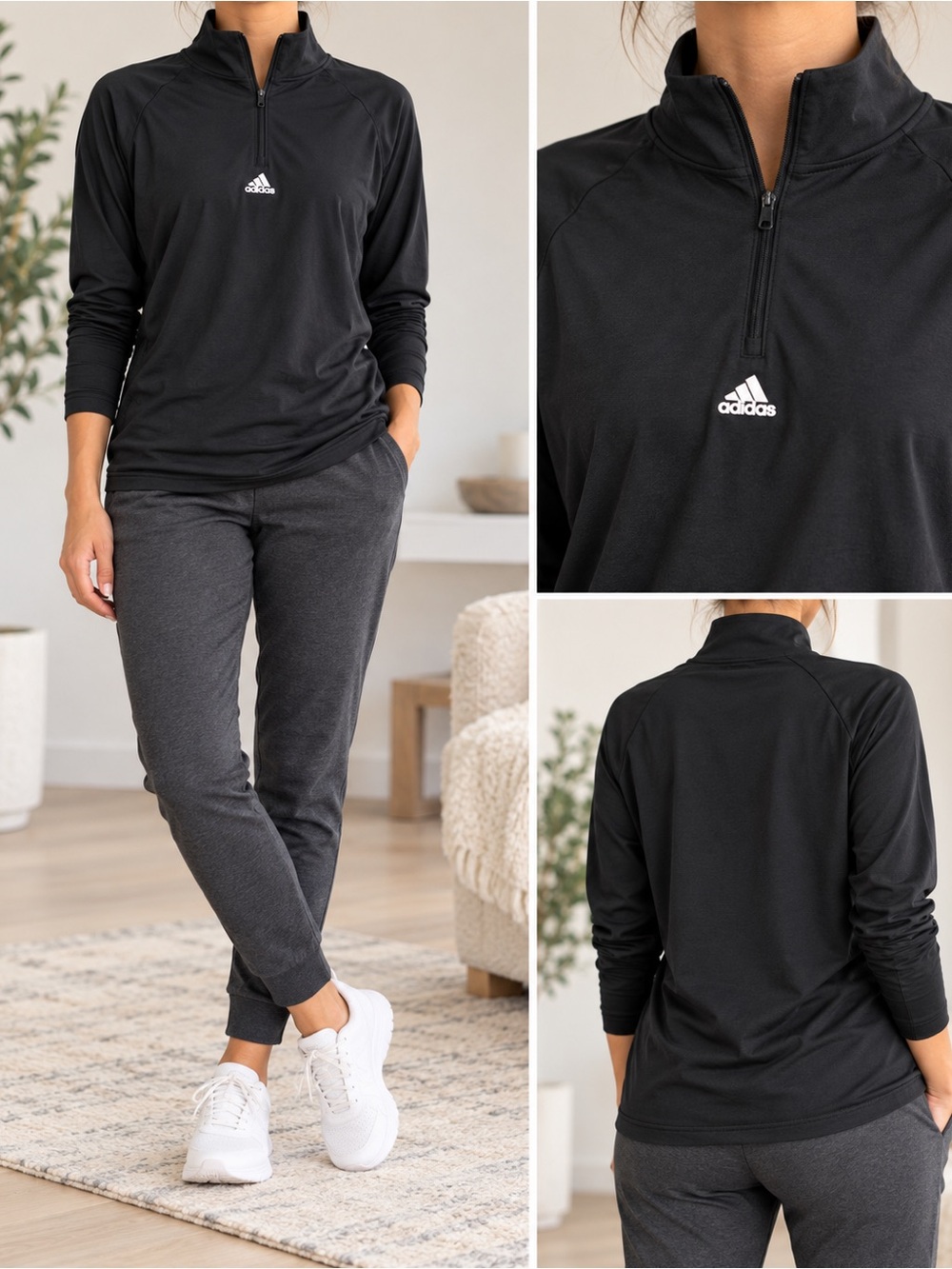 Adidas Black Quarter-Zip Performance Jacket